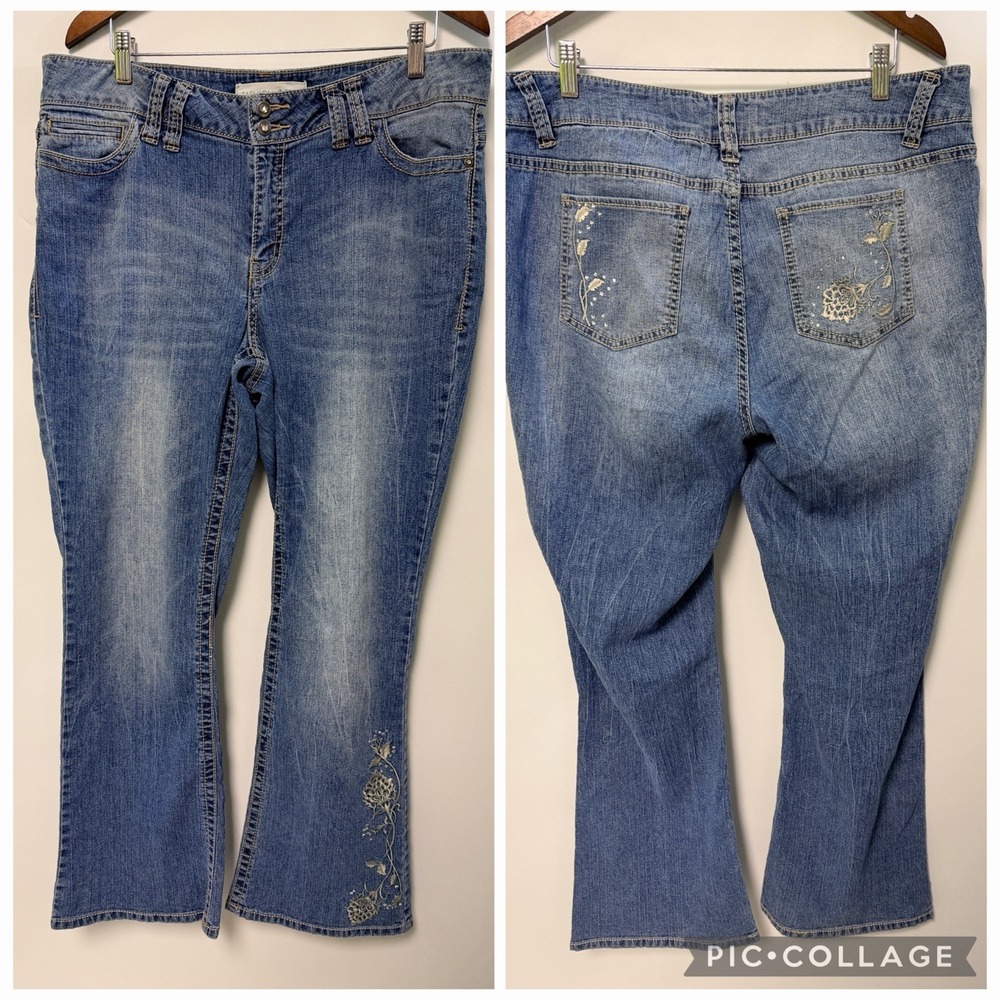 Y2K Fashion Bug Jeans Flare Embroidered  Bling Pockets 2000s Sz 20W Plus Size